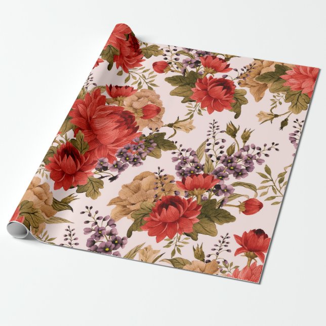 Papel De Presente Seamless floral pattern roses with chrysanthemum a (Desenrolado)