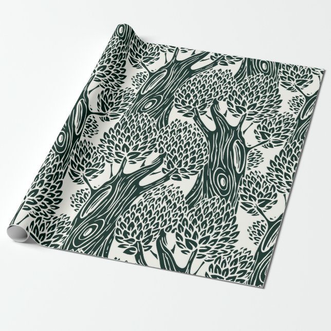 Papel De Presente  seamless pattern with old deciduous trees. Styliz (Desenrolado)
