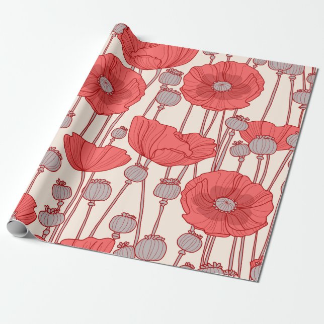 Papel De Presente Seamless pattern with poppies.  (Desenrolado)