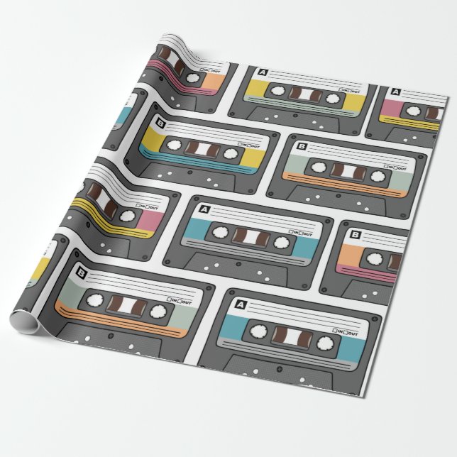 Papel De Presente Seamless pattern with retro cassette tapes in dood (Desenrolado)
