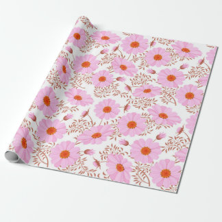 Papel De Presente Seamless pink daisy flower vintage pattern on whit