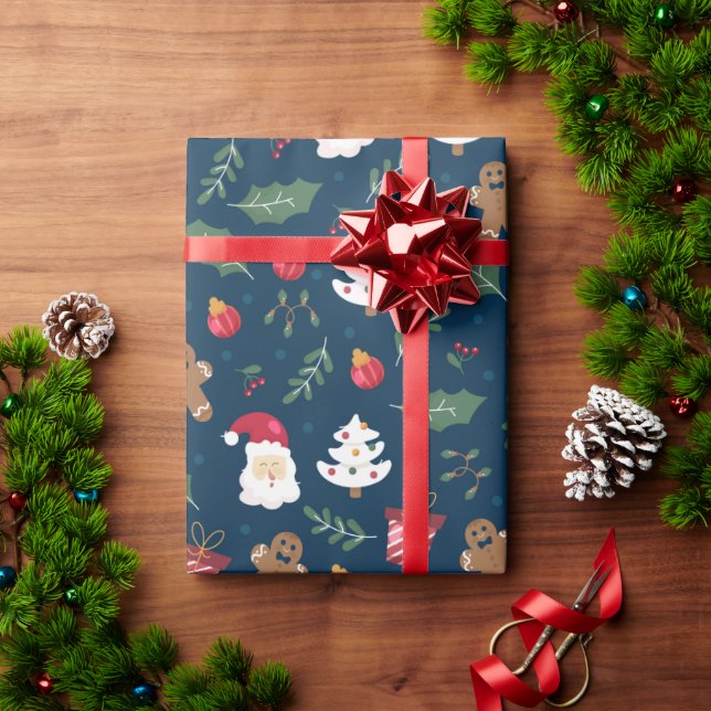 Papel De Presente Seamless Santa Claus And Ornaments (Presente de Natal)