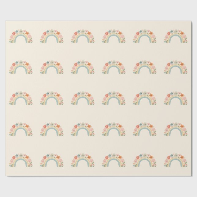 Papel De Presente Seamless Smiling Flowers Pastel Rainbow Pattern (Aberto)