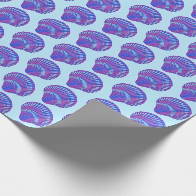 Papel De Presente Seashell Scallops Sea Ocean Pattern BLue Purple (Ponta)