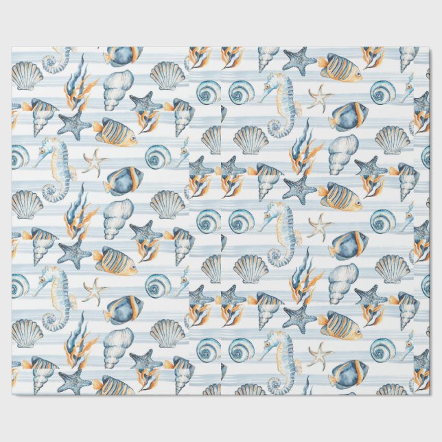 Papel De Presente Seashells Beach Ocean Sea Water Standard Art (Barra)