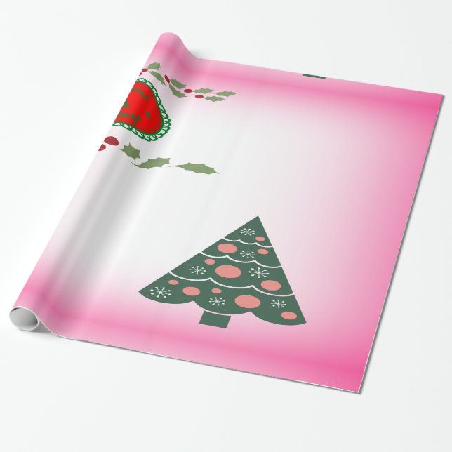 Papel De Presente Seasons saudam Viva Fronteira Verde Holly/Árvore (Desenrolado)