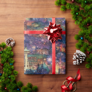 Papel De Presente Seattle no Natal e Ano Novo em Aquarelas