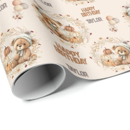 Papel De Presente segundo aniversário do Urso de outono de aniversár