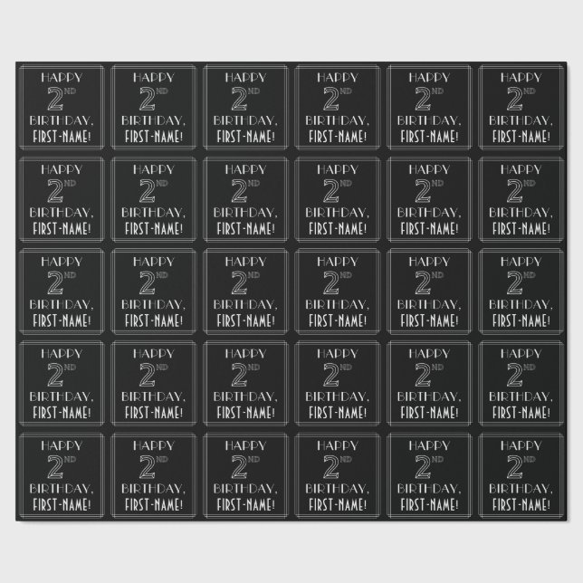 Papel De Presente Segundo aniversário FELIZ; Estilo de Deco de Arte  (Barra)