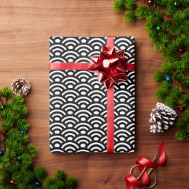 Papel De Presente Seigaiha, Ondas, Japonês, Preto e Branco