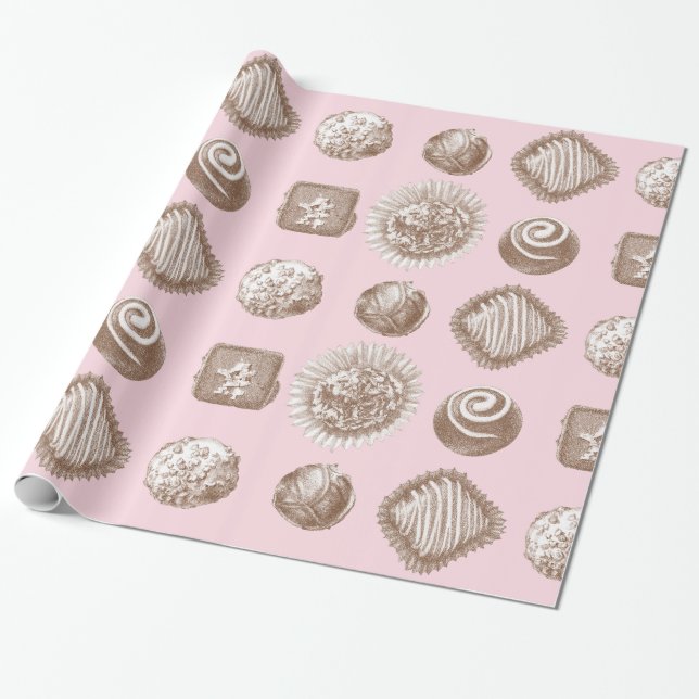 Papel De Presente Seis Trufas de Chocolate em um Design repetido (Desenrolado)