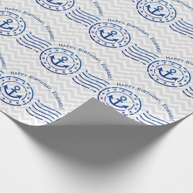 Papel De Presente Selo Cevron e Âncora Náutico (Ponta)