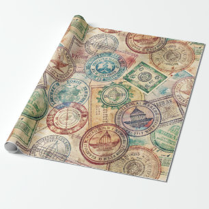 Papel De Presente Selo de Passaporte Rústico Padrão de Viagem (1)