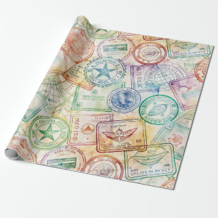 Papel De Presente Selo de Passaporte Rústico Padrão de Viagem (3)