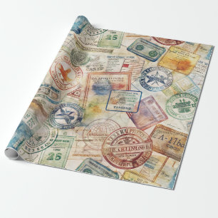 Papel De Presente Selo de Passaporte Rústico Padrão de Viagem (6)