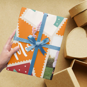Papel De Presente Selo Postal de Natal Engraçado Personalizado Laran