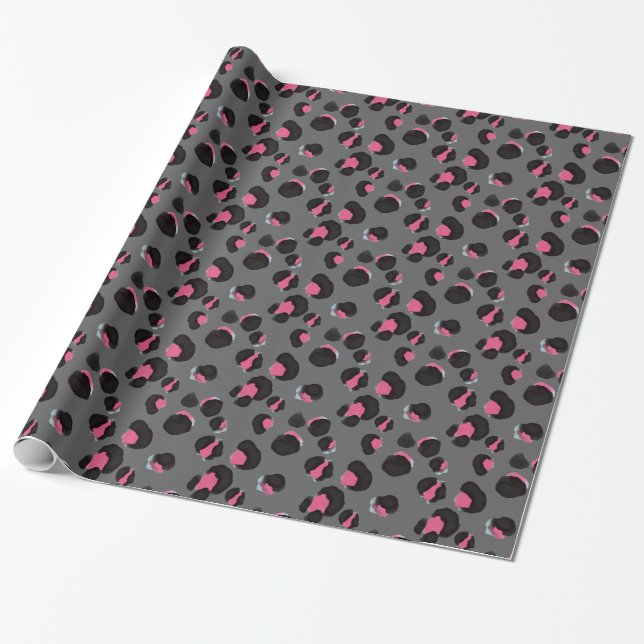 Papel De Presente Selva de animais de impressão-leopardo-rosa-Cinza- (Desenrolado)