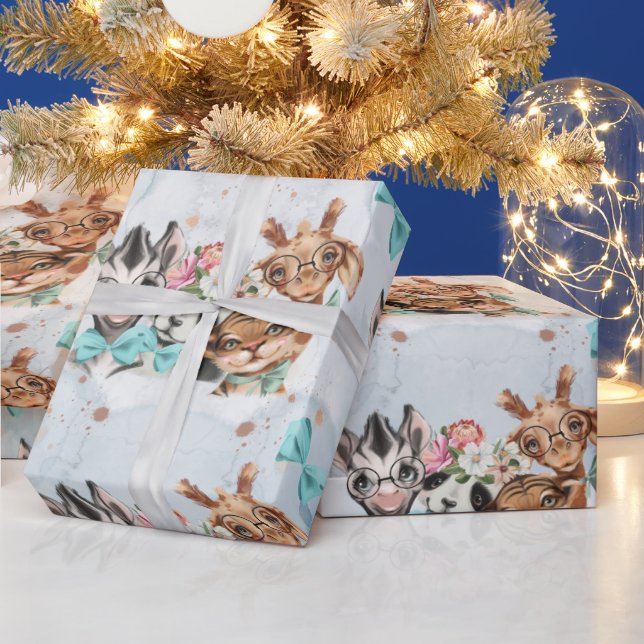 Papel De Presente Selva de nomes de bebês selvagens Safari com anima (Feriados)