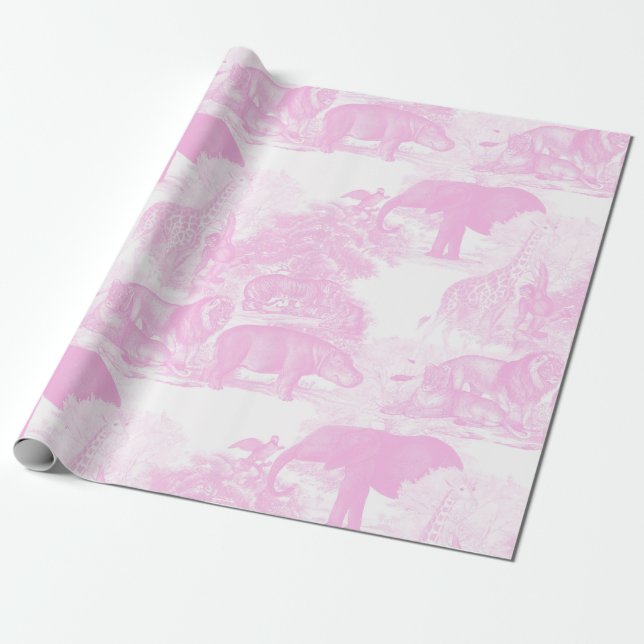 Papel De Presente Selva de Toile Rosa Safari Chinoiserie (Desenrolado)