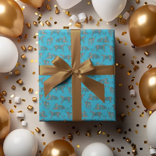 Papel De Presente Selva Selvagem Safari Selvagem Azul Padrão (Criador carregado)