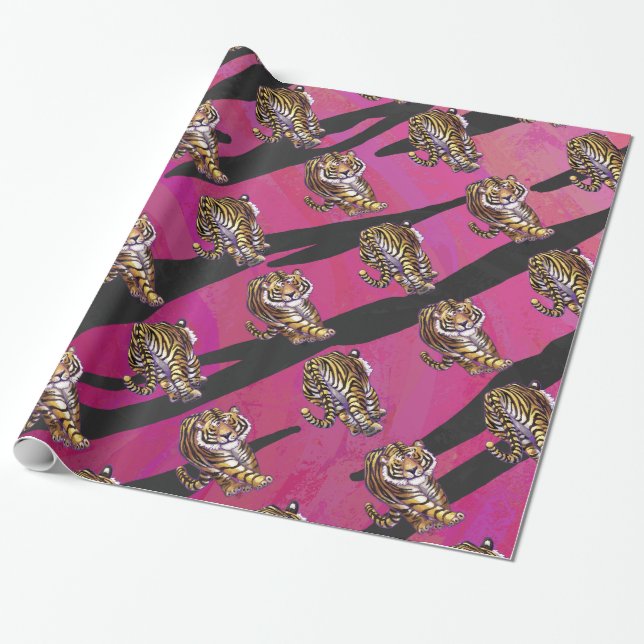 Papel De Presente Selvagem mim preto e rosa do tigre (Desenrolado)