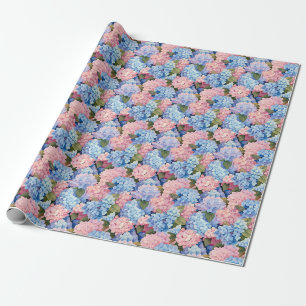 Papel De Presente Sem Costura De Flores De Hipoteca Cor-De-Rosa e Az