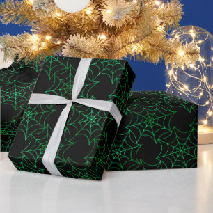 Papel De Presente Sem Costura Folha Verde e Teias de Aranha Pretas H