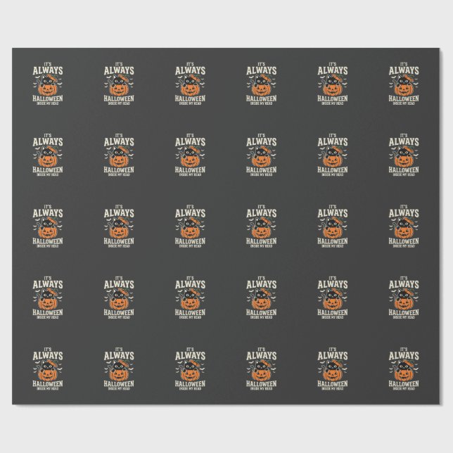 Papel De Presente Sempre design de abóbora de gato preto do Hallowee (Aberto)