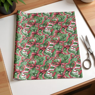 Papel De Presente Sempre-verdes Azevinho e Fitas Vermelhas