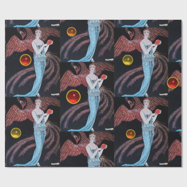 PAPEL DE PRESENTE SENHORA COM FÊNIX, BELEZA DA MODA DE ROUPAS ART DÉ (Aberto)