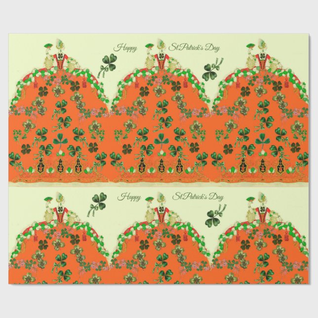 Papel De Presente SENHORA LARANJA E Ruas DE SHAMROCKS. (Aberto)