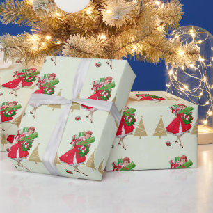 Papel De Presente Senhorita de Natal Vintage Presentes Vermelho Verd
