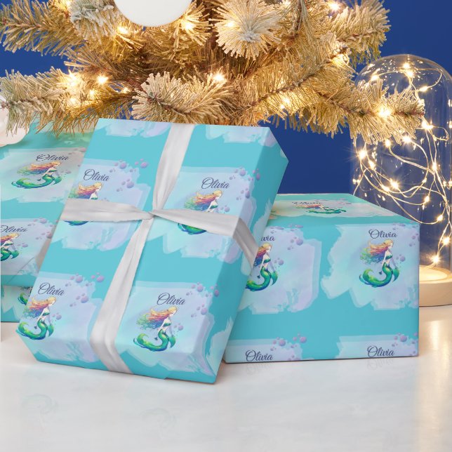Papel De Presente Sereia Aniversário sob o Mar (Feriados)