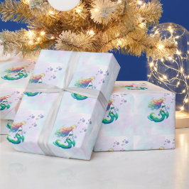 Papel De Presente Sereia Aniversário sob o Mar