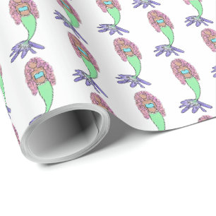 Papel De Presente sereia arco-íris rosa azul roxo verde preto encara