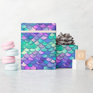 Papel De Presente Sereia Bela Arco-Íris Escala Oceânica Aniversário