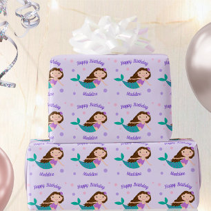 Papel De Presente Sereia Bonita Roxo Aniversário Personalizado