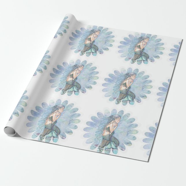 Papel De Presente Sereia de Águas Tranquilas Chá de Bebê Mãe e Filho (Desenrolado)