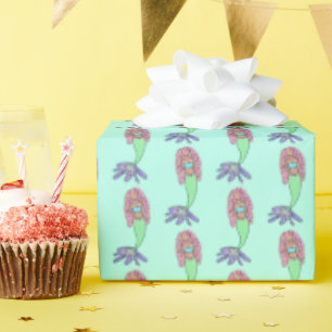 Papel De Presente sereia-do-arco-íris azul-roxo, cor-de-rosa, verde-