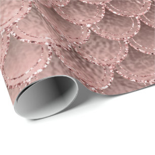 Papel De Presente Sereia Escala Rosa Rosa Dourada Esfarelando Mauve