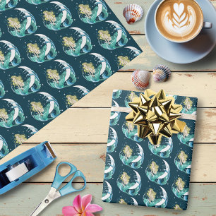 Papel De Presente Sereia Loira Lua Crescente Arte Deco Fantasia