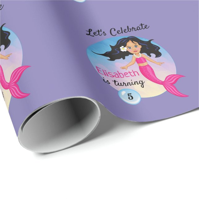 Papel De Presente Sereia Mágica Sob O Aniversário Do Mar (Ponta do rolo)
