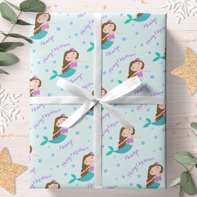 Papel De Presente Sereia Natal Brilho Roxo Personalizado (Criador carregado)