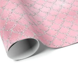 Papel De Presente Sereia Rosa Prateada