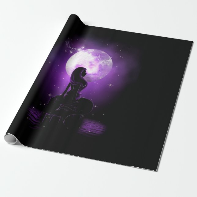 Papel De Presente Sereia Sob A Lua (Desenrolado)