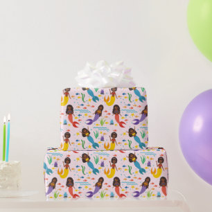 Papel De Presente Sereias Afro-Americanas Lindas Ondas Estrela-do-Ma