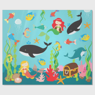 Papel De Presente Sereias bonitas & vida marinha (MED. /Lg. Imagem)