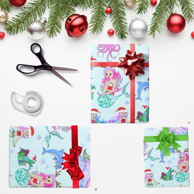 Papel De Presente Sereias Celebrando O Natal Com Amigos (Criador carregado)