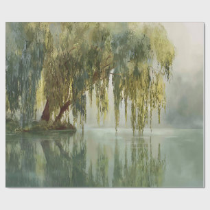 Papel De Presente Serena Árvore Salgueiro Reflexo Arte da Natureza (
