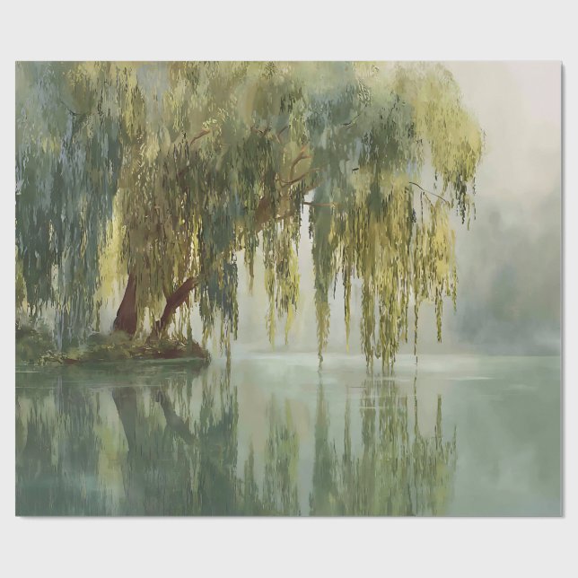 Papel De Presente Serena Árvore Salgueiro Reflexo Arte da Natureza ( (Aberto)